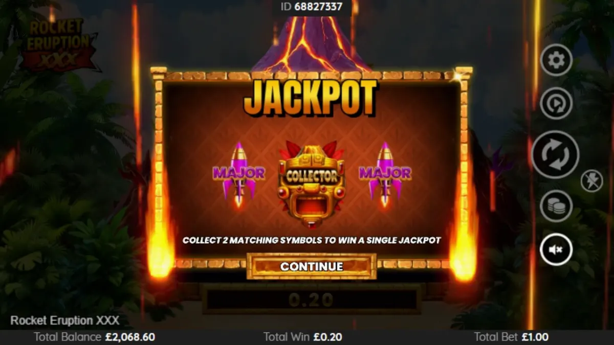 Tampilan visual slot Rocket Eruption XXX dengan tema gunung berapi dan roket